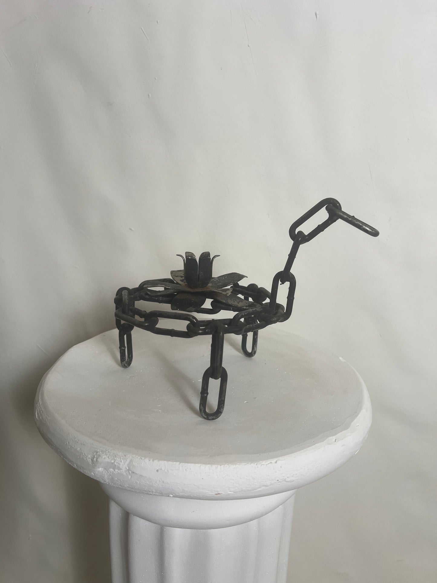 Antique Brutalist Metal Chain Art Horse Candleholder