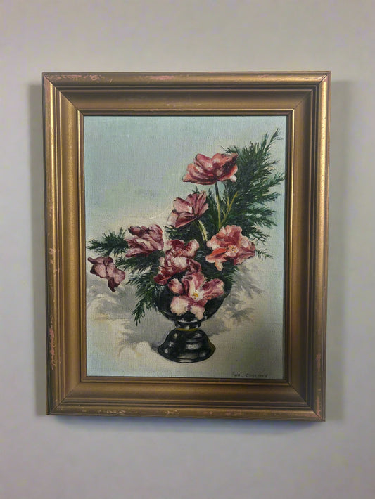 Vintage Framed Original Flowers Painting, Signed