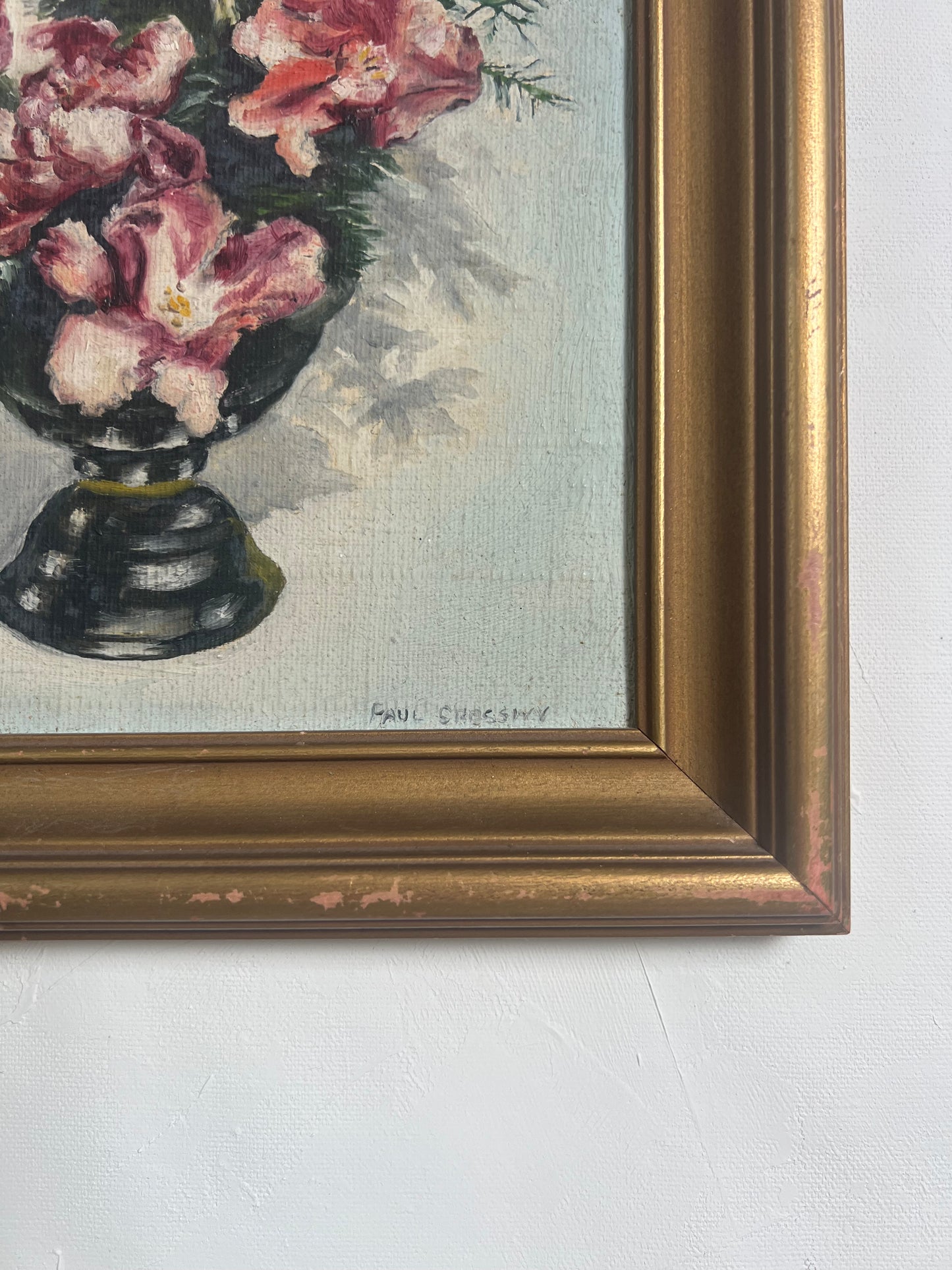 Vintage Framed Original Flowers Painting, Signed