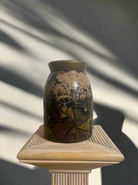 Primitive Wallpaper Decoupage Crock Vase