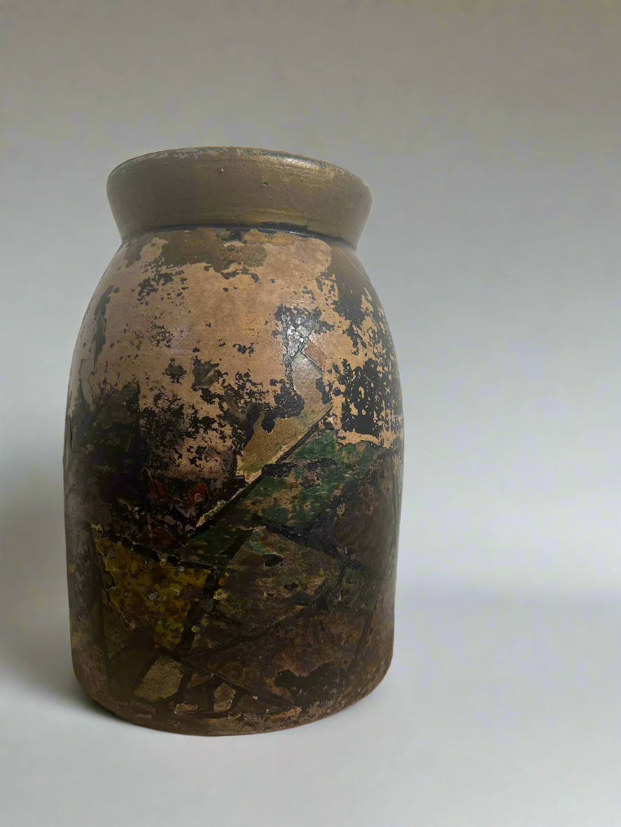 Primitive Wallpaper Decoupage Crock Vase