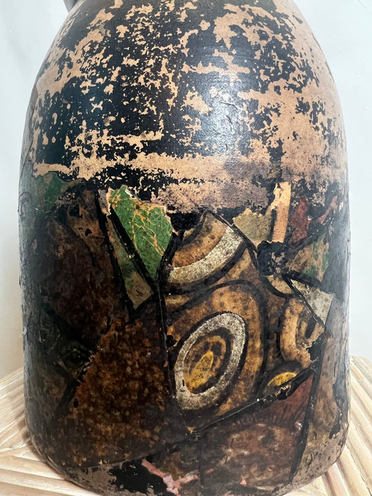 Primitive Wallpaper Decoupage Crock Vase