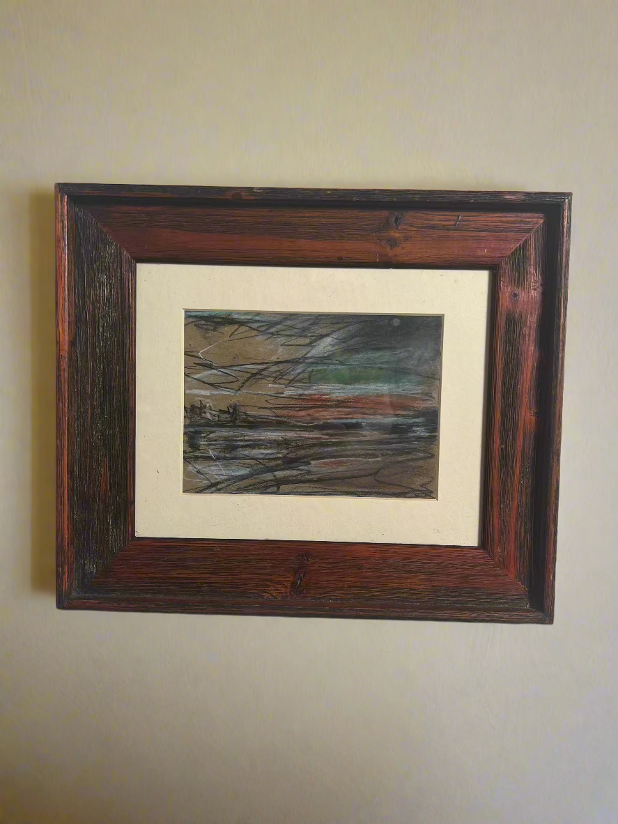 Abstract Pastel Art in Rustic Wooden Frame