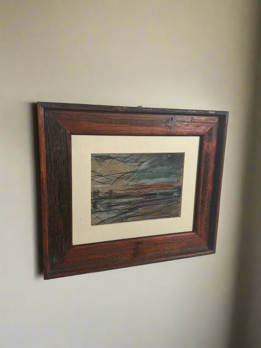 Abstract Pastel Art in Rustic Wooden Frame