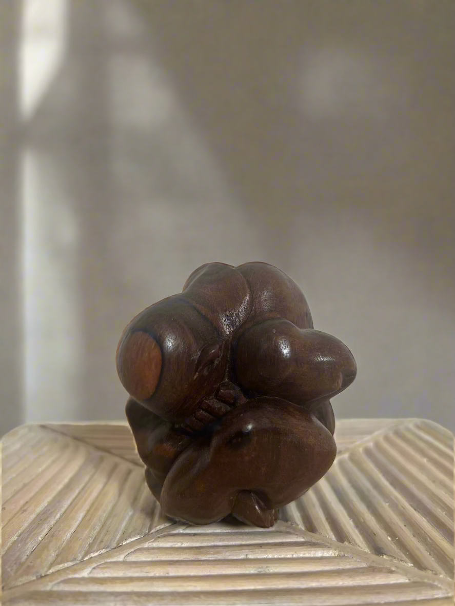 Crying Buddha Figurine, Wood