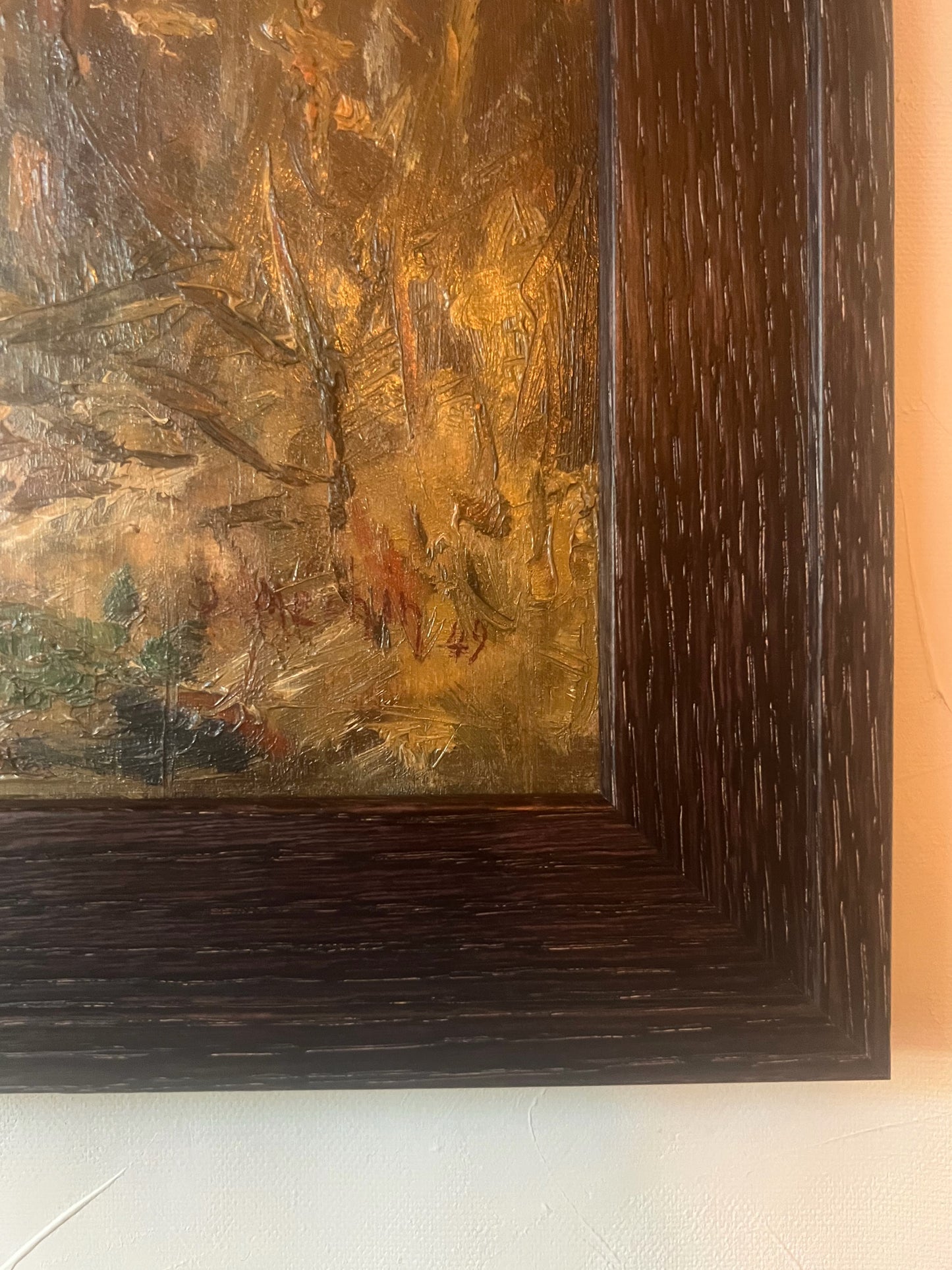 Original Vintage Landscape Framed Oil Painting, 1949