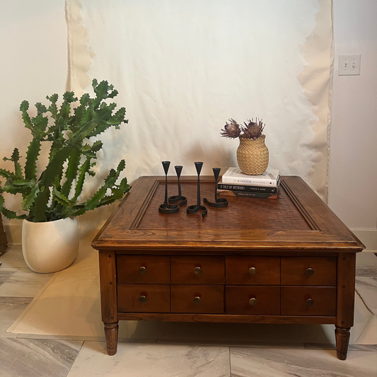 Rustic Square Wood Coffee Table with Drawers