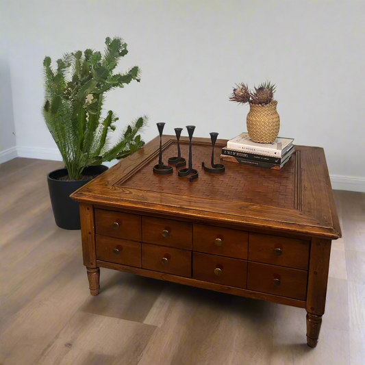 Rustic Square Wood Coffee Table with Drawers