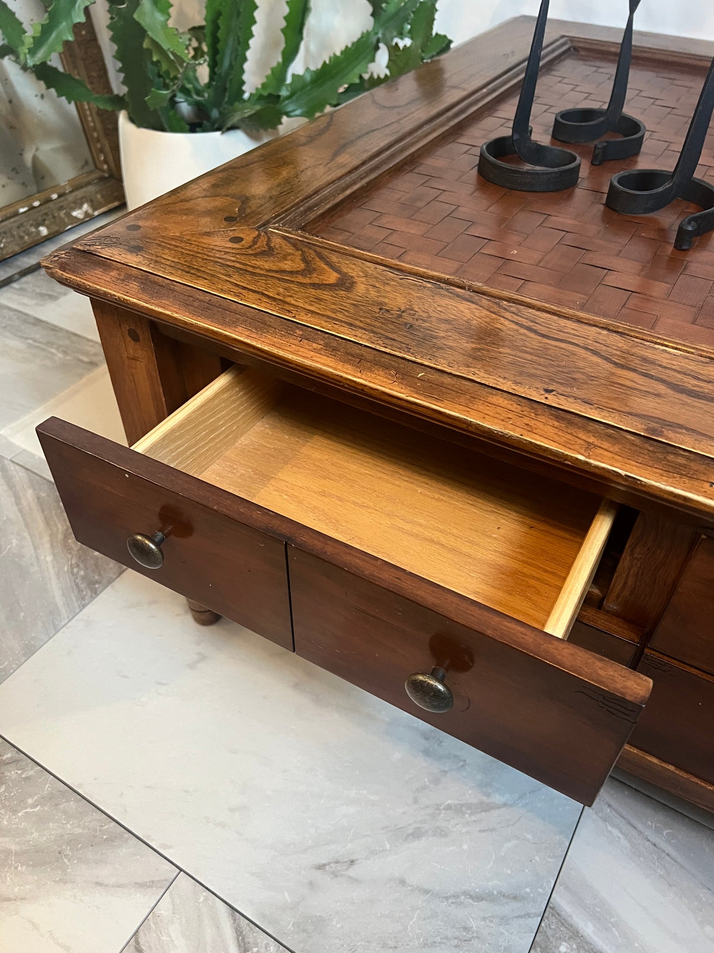 Rustic Square Wood Coffee Table with Drawers