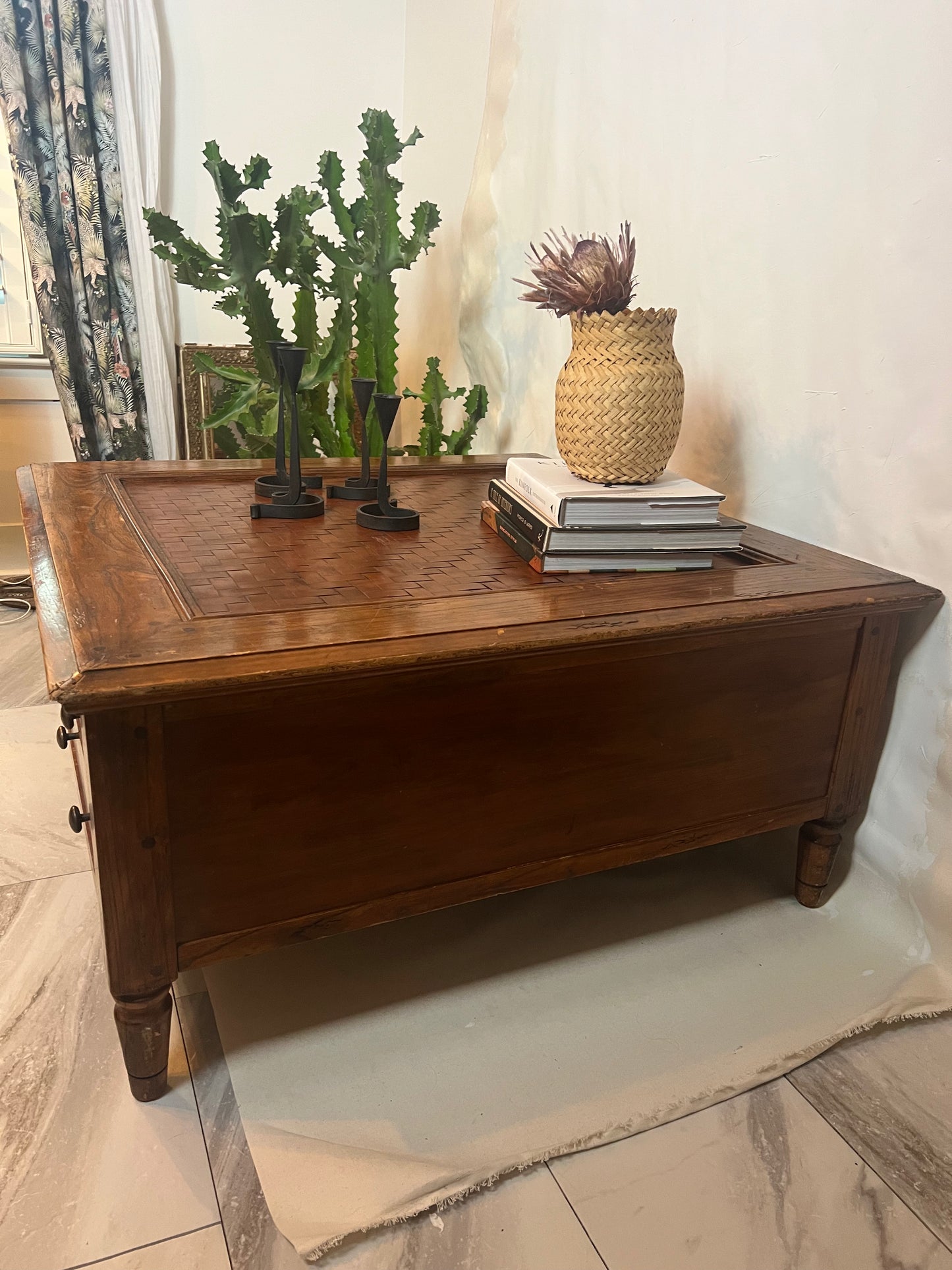 Rustic Square Wood Coffee Table with Drawers