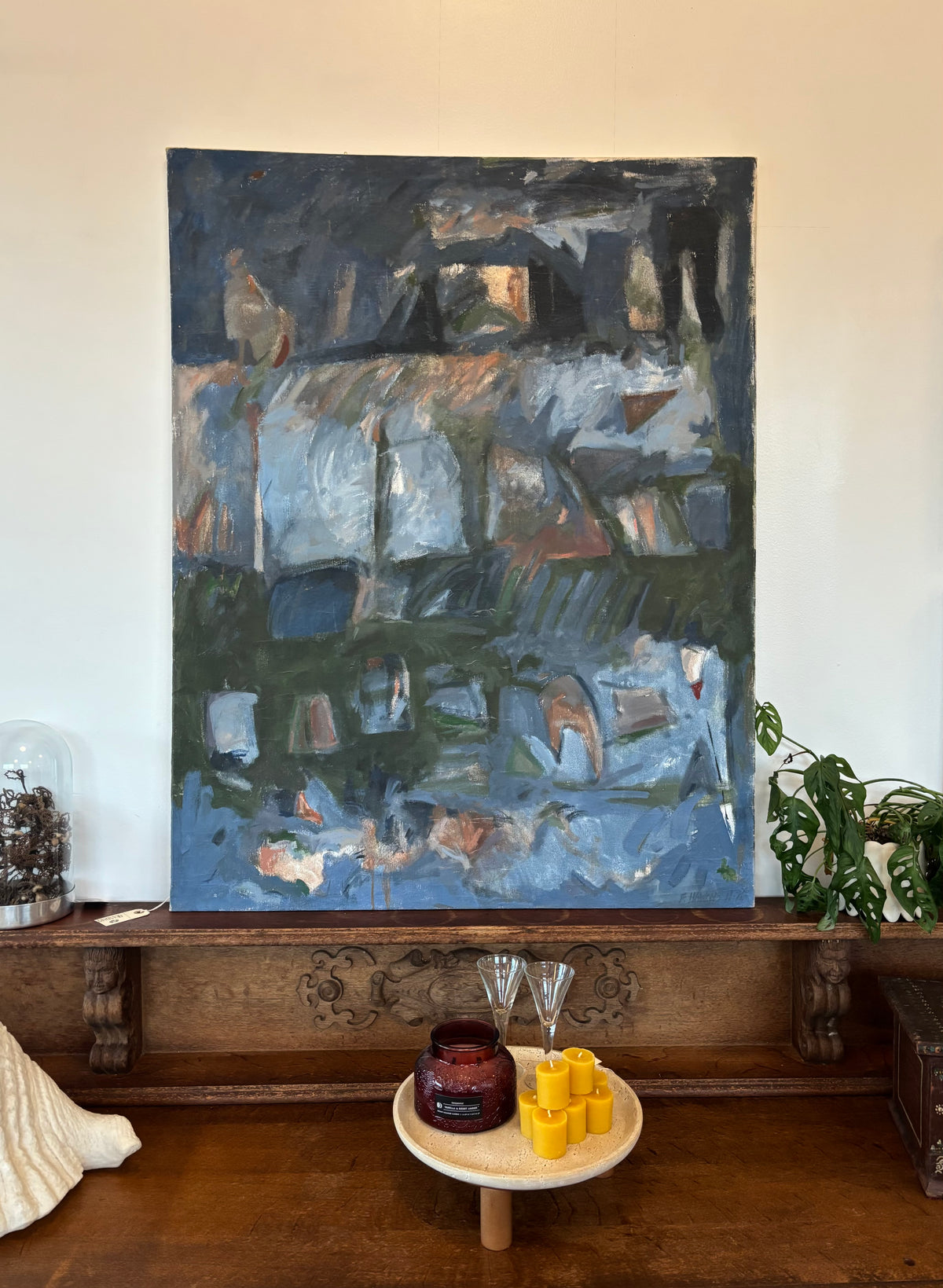 Vintage Original Signed Blue Abstract c. 1970