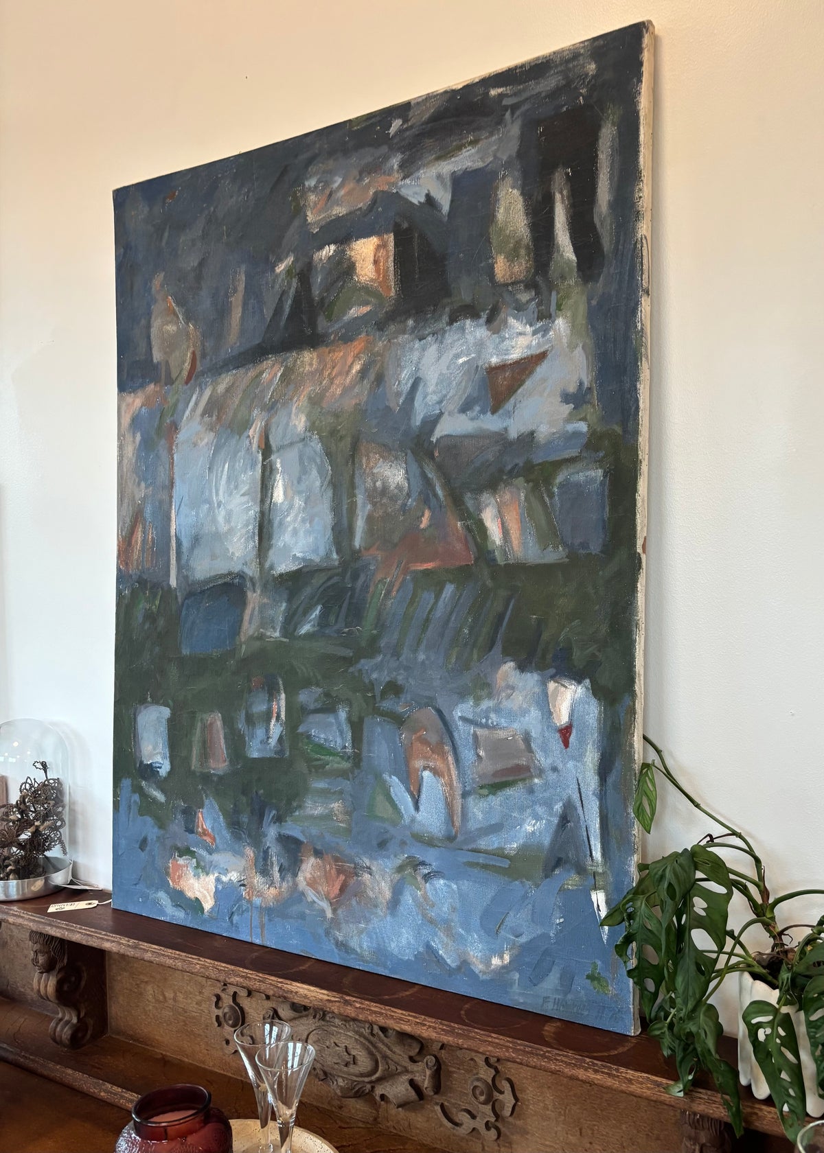 Vintage Original Signed Blue Abstract c. 1970