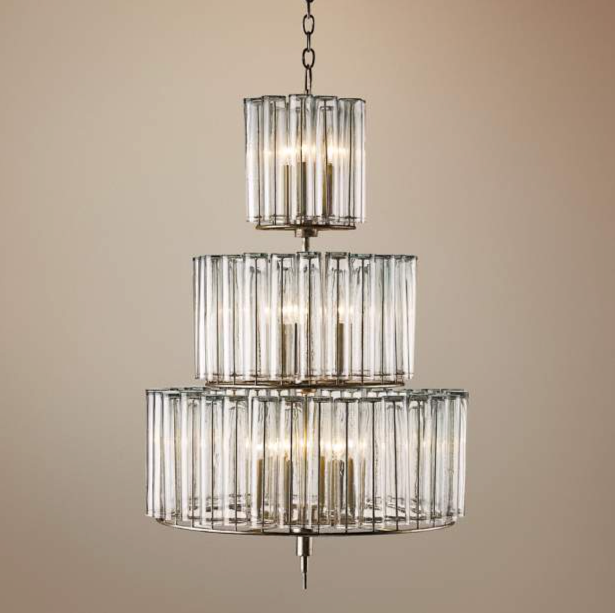 Currey & Co Bevilacqua 12 Light 3 Tier Glass Chandelier