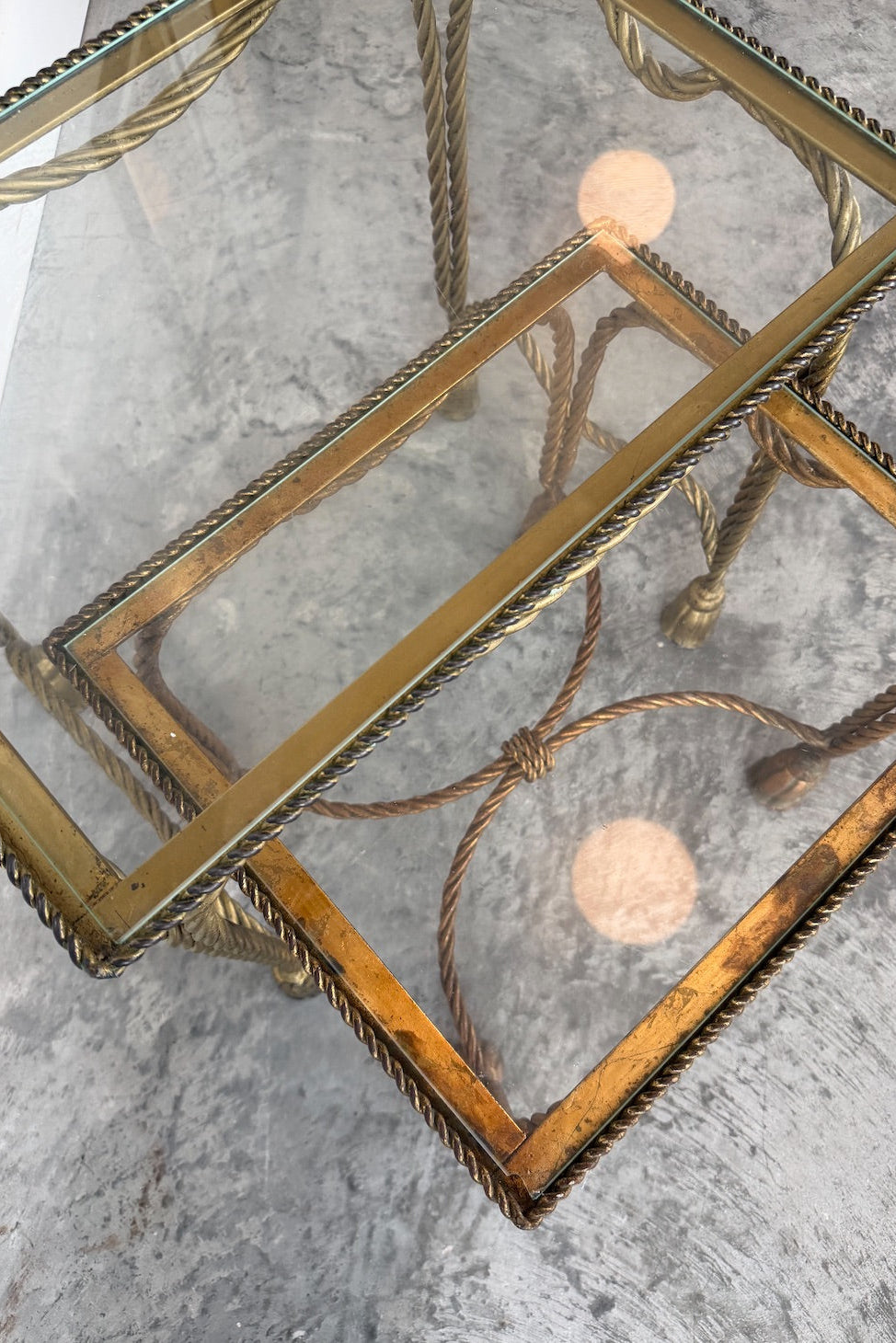 Palladio Italian Mid-Century Gilt Iron Rope and Tassel Nesting Tables