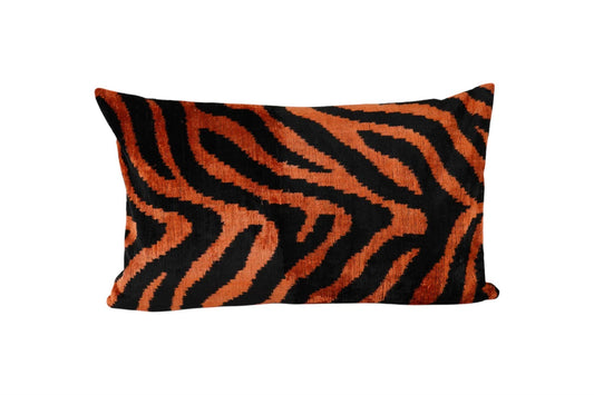 Silk Ikat Velvet Pillow Cover | Tiger Print Vermilion