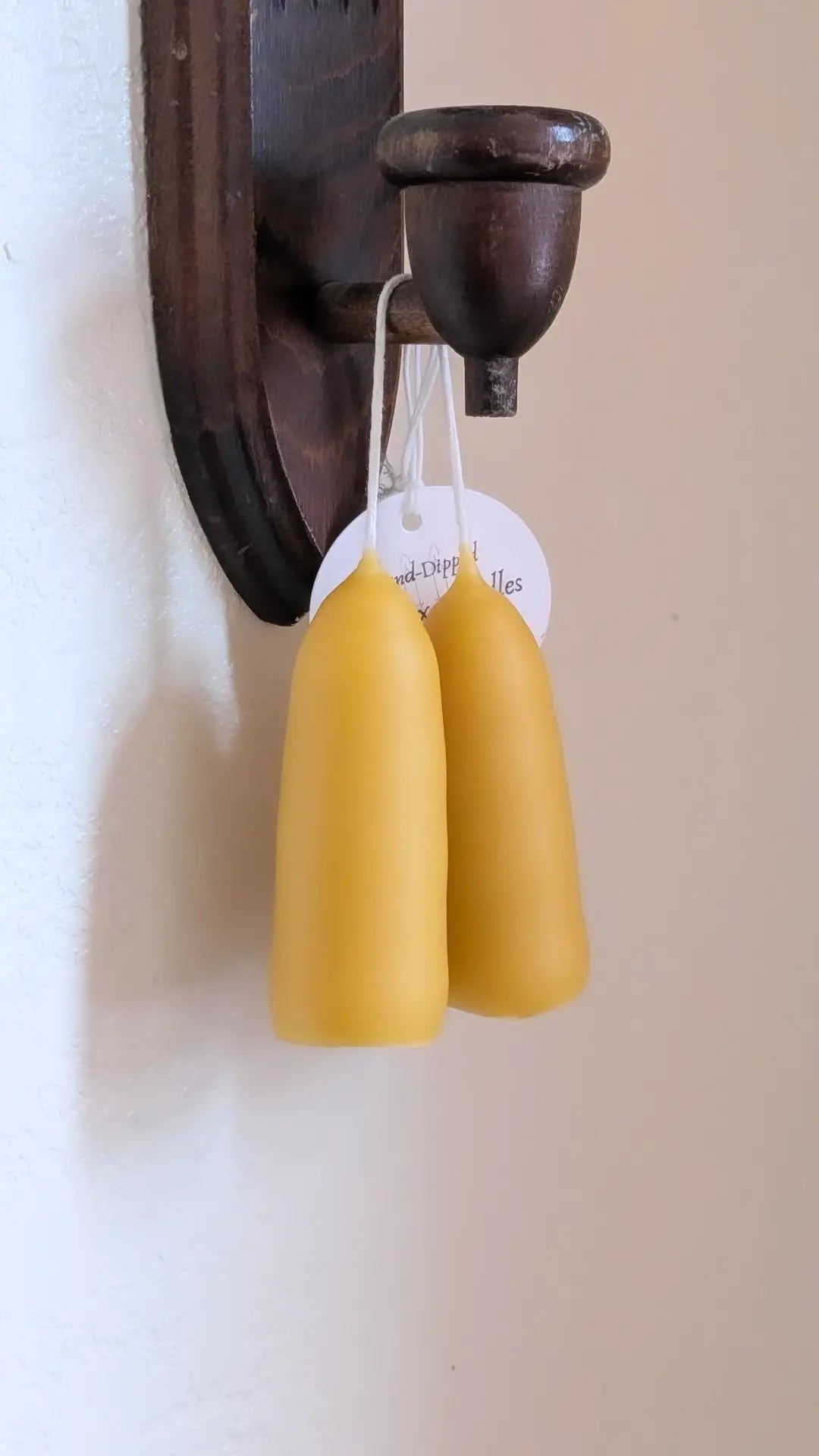 Beeswax Stubby Candles, Pair, British Style, Hand-dipped