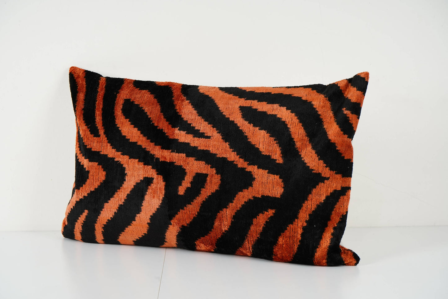Silk Ikat Velvet Pillow Cover | Tiger Print Vermilion