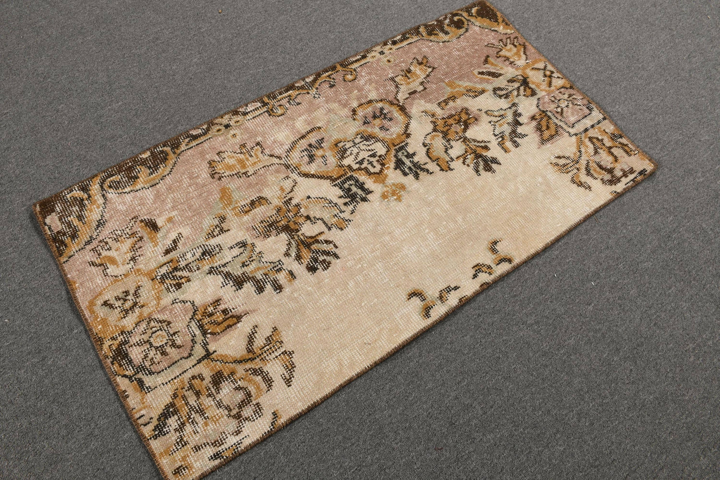 Turkish 2x3.7 ft Small Rug, Vintage Rug, Brown Southwestern Rug