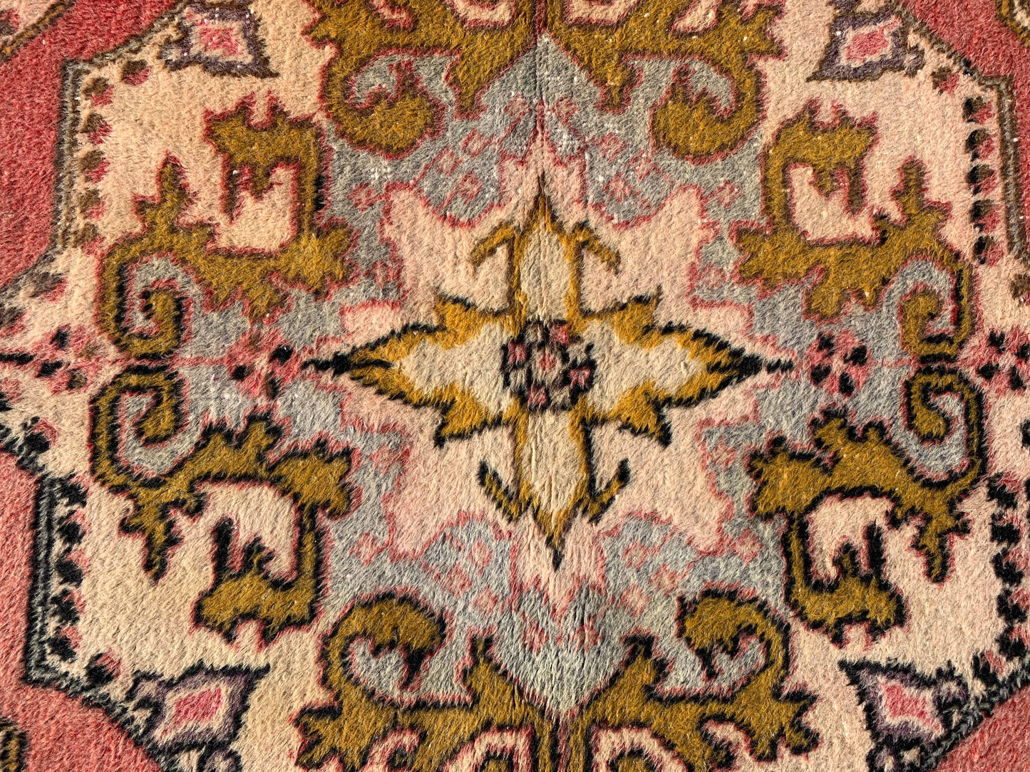 4,2x7 ft Vintage Rug, Turkish Area Rug, Red Yellow Bordered Wool Rug