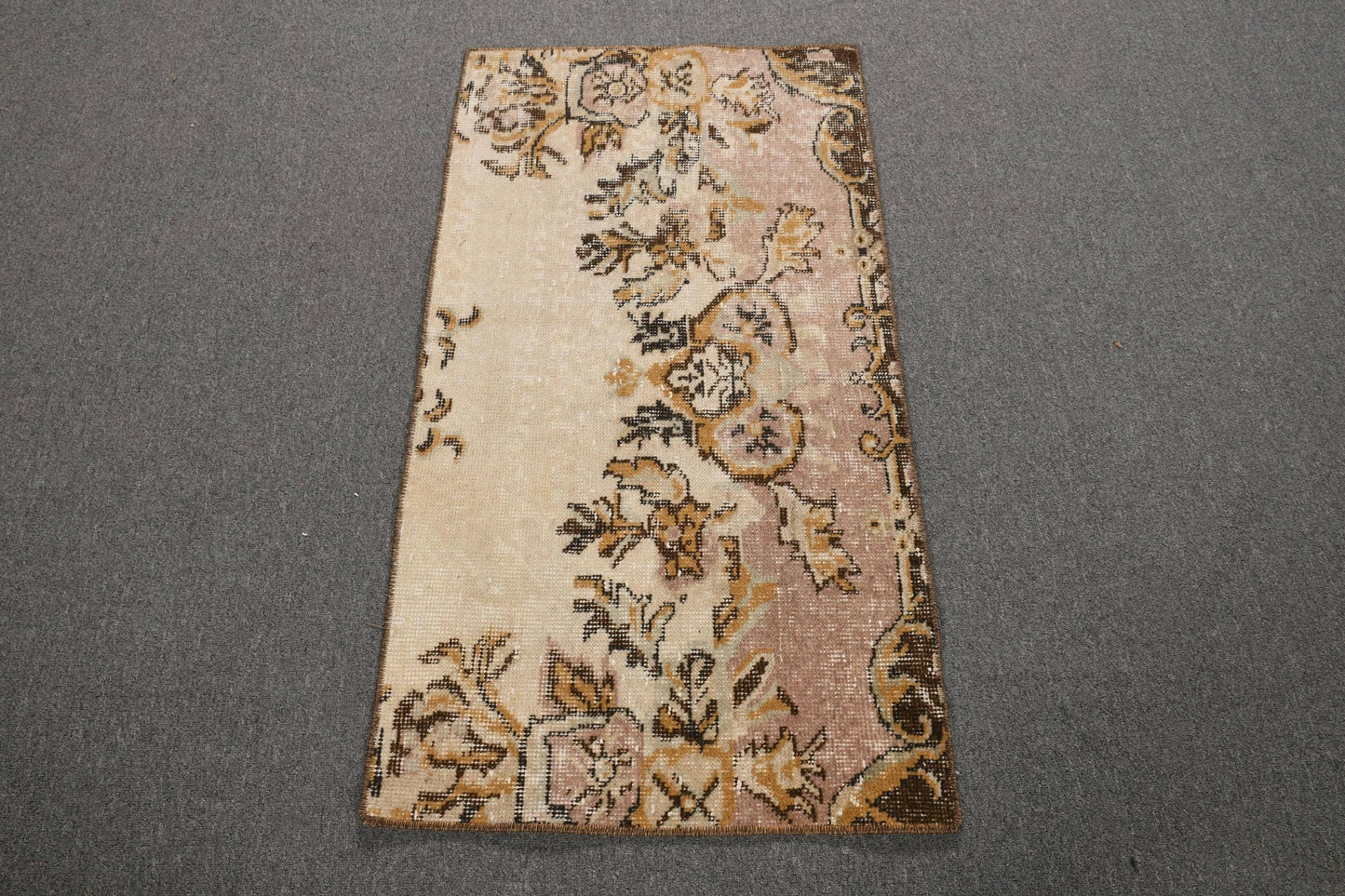 Turkish 2x3.7 ft Small Rug, Vintage Rug, Brown Southwestern Rug