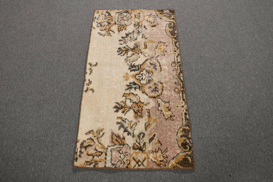 Turkish 2x3.7 ft Small Rug, Vintage Rug, Brown Southwestern Rug